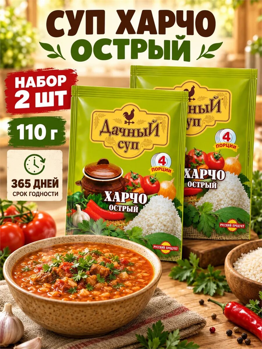Суп харчо Дачный сезон острый 55 г быстрого приготовления, 2 шт, быстрый обед дома и на работе