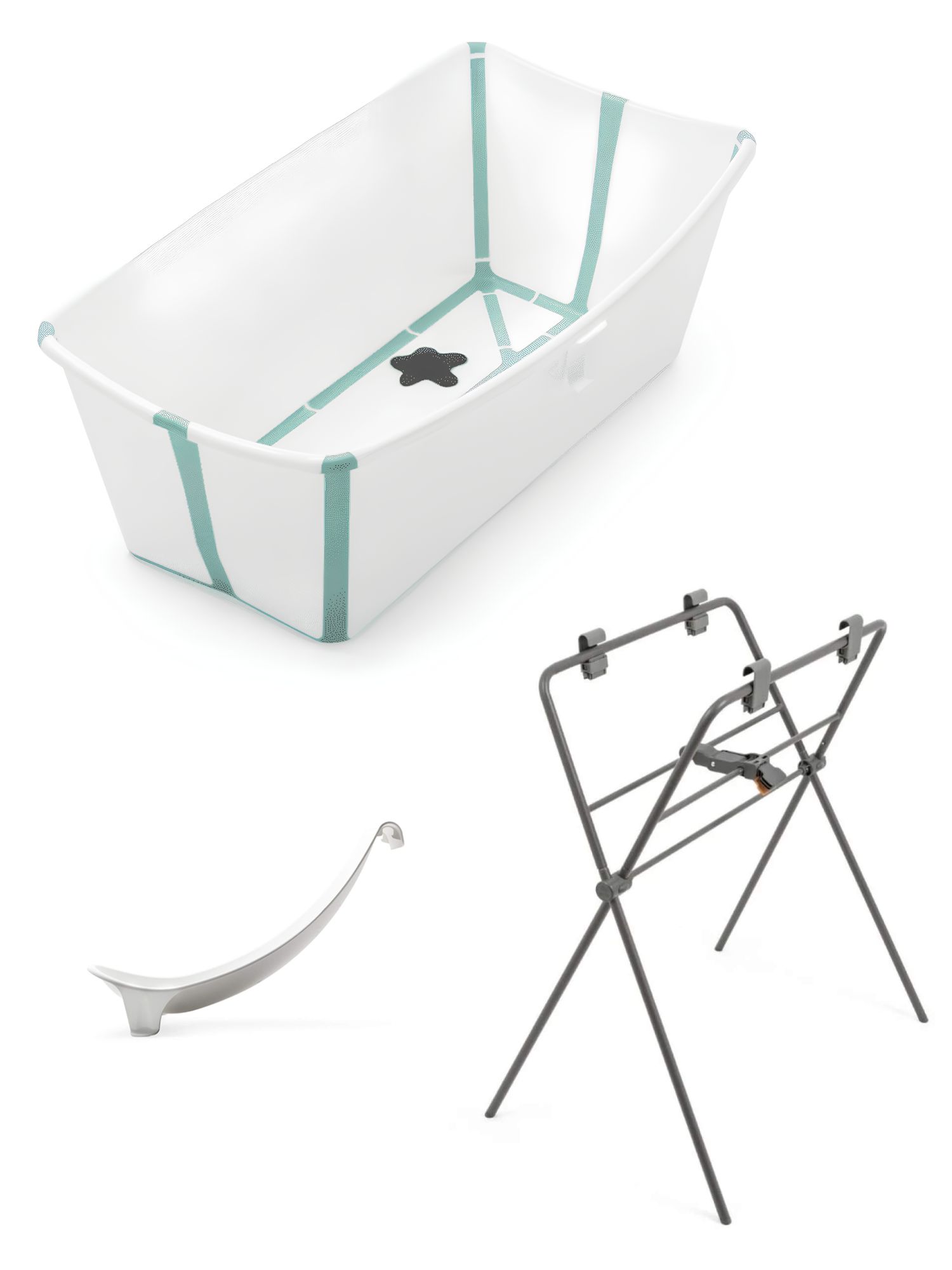 Stokke Flexi Bath Складная ванночка Stokke 64 см (0-4 года) White Aqua + Поддержка для новорожденных + Ножки для ванночки