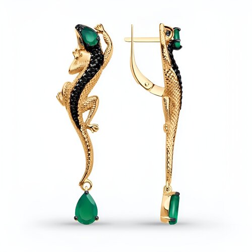 фото Серьги яхонт, серебро, 925 проба, золочение, агат, фианит