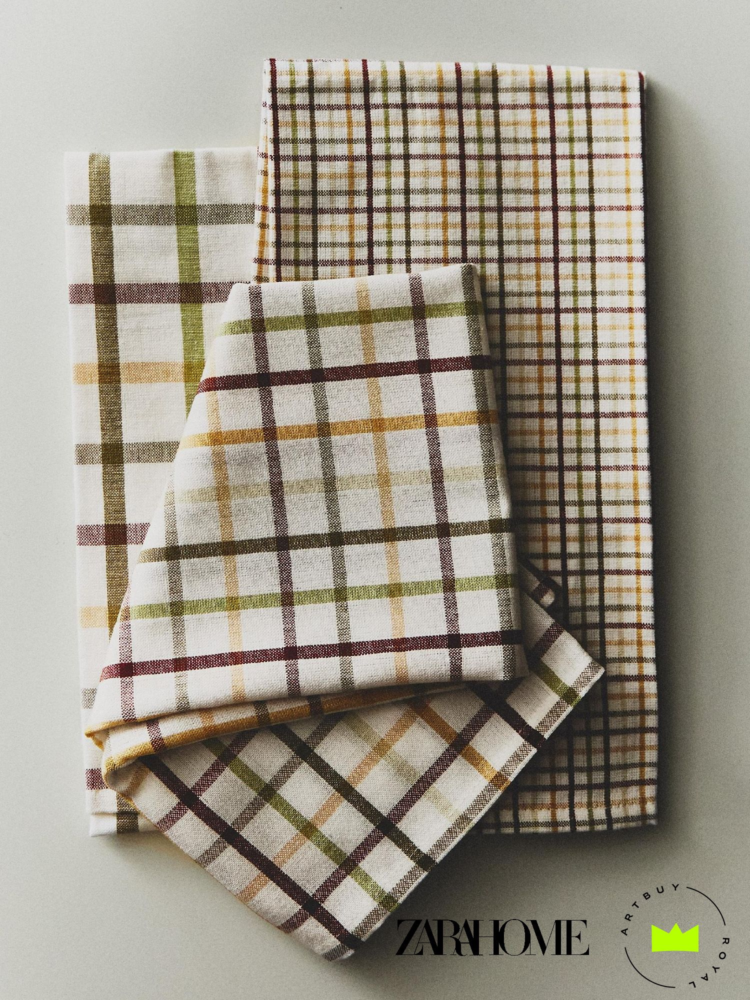 ZARA HOME Полотенце кухонное 50x70 3 шт льняная фактура хлопок светло-зеленый, зеленый