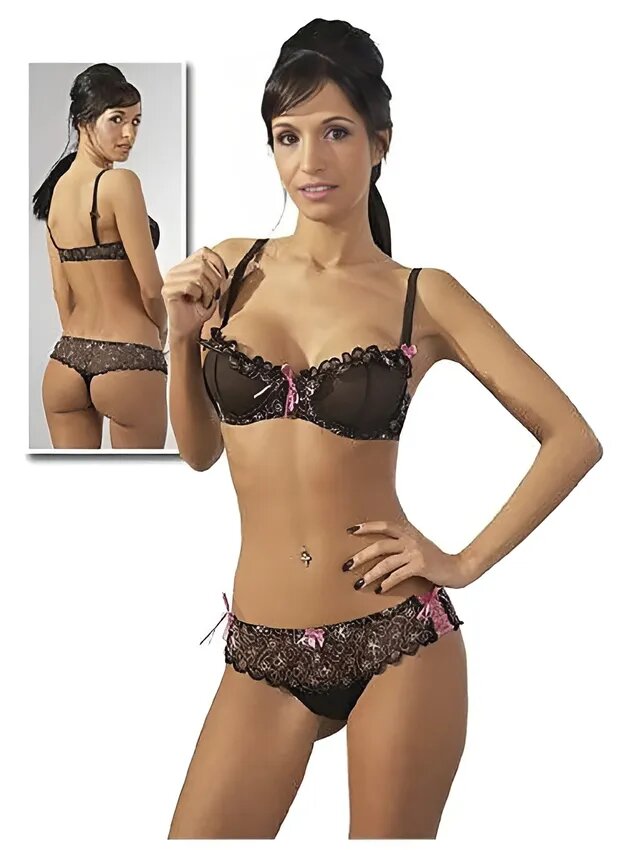 Кружевной комплект с вышивкой от Cottelli Collection, чёрный, размер М