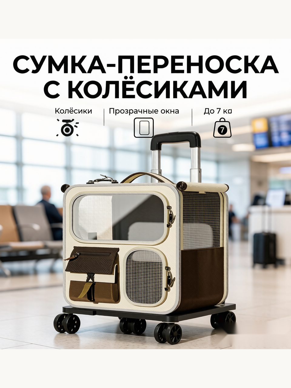 Сумка-переноска для кошек с колёсиками, дорожная сумка для животных, прозрачная переноска для кошек и маленьких собак