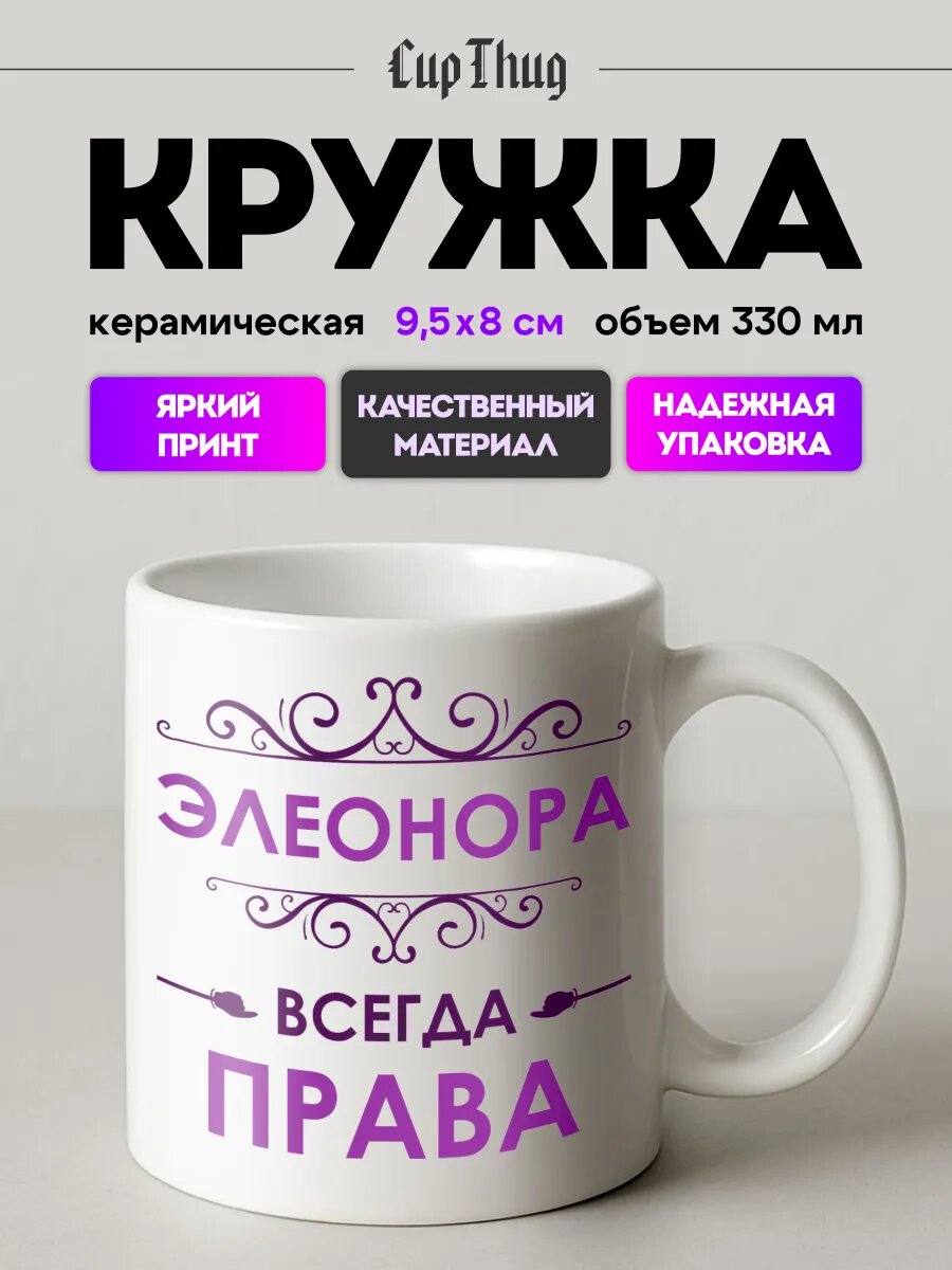 Кружка с приколом для чая именная Элеонора всегда права