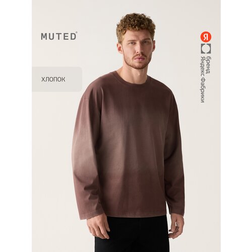 фото Лонгслив muted из хлопка oversize c обработкой спреем, размер 2xl-3xl, , коричневый