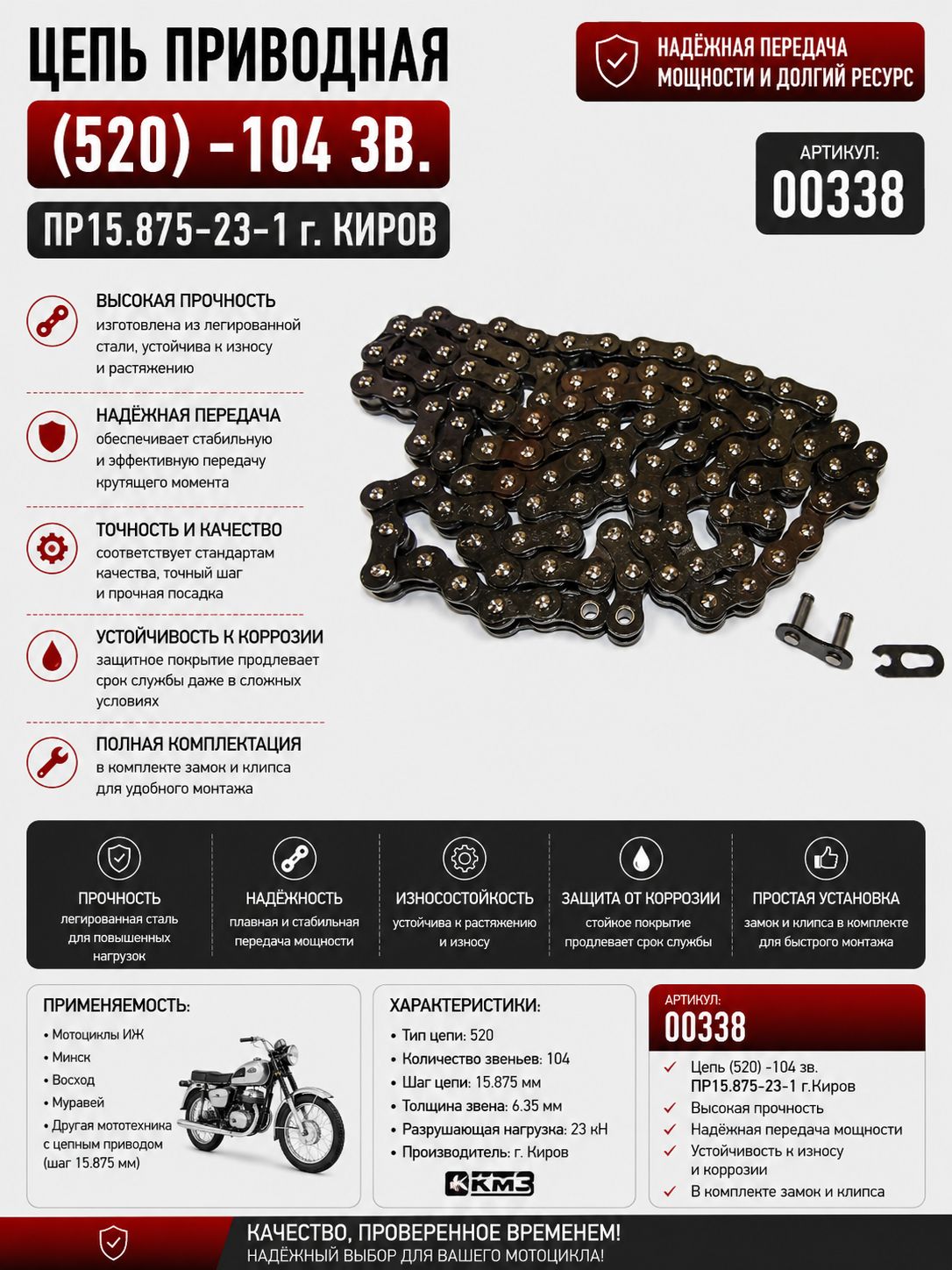 Цепь (520) -104 зв. приводная ПР15.875-23-1 г. Киров