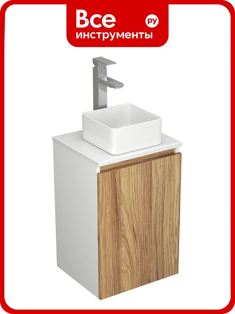 Комплект для ванной Bauedge 3 предмета (тумба Bau Dream Blackwood 40, раковина BAU Mini 24x24, смеситель для раковины высокий Hotel Still, нержавеющая сталь) BD1519