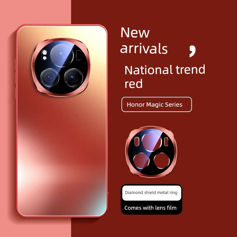 Чехол для Honor Magic5 Pro с ромбовидным металлическим ободком, национальный красный, стандартная серия