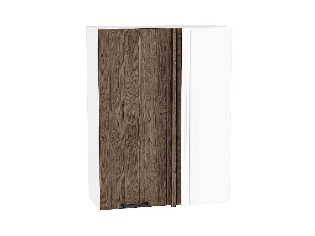 Шкаф верхний прямой угловой Флэт, цвет фасада Brown Casella Oak 2S, цвет каркаса Белый, 920*700*345 (В*Ш*Г) мм