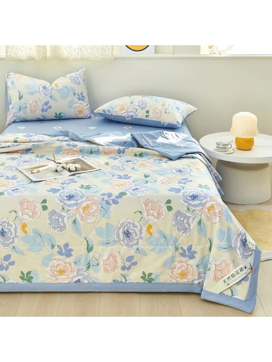 Bean Dou Комплект постельного белья 1.5-спальный 150x200 см, наволочки 50x70, простыня 230x245 см, цветголубой