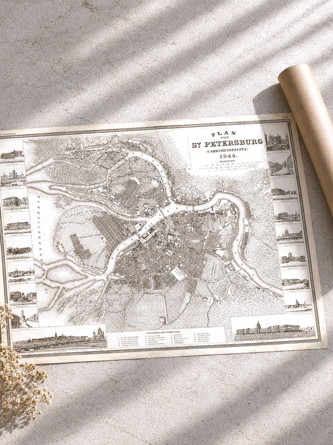 Постер Санкт Петербург 1844 год / Старинная Карта Петербурга / Карта Питера, без рамы, размер A1