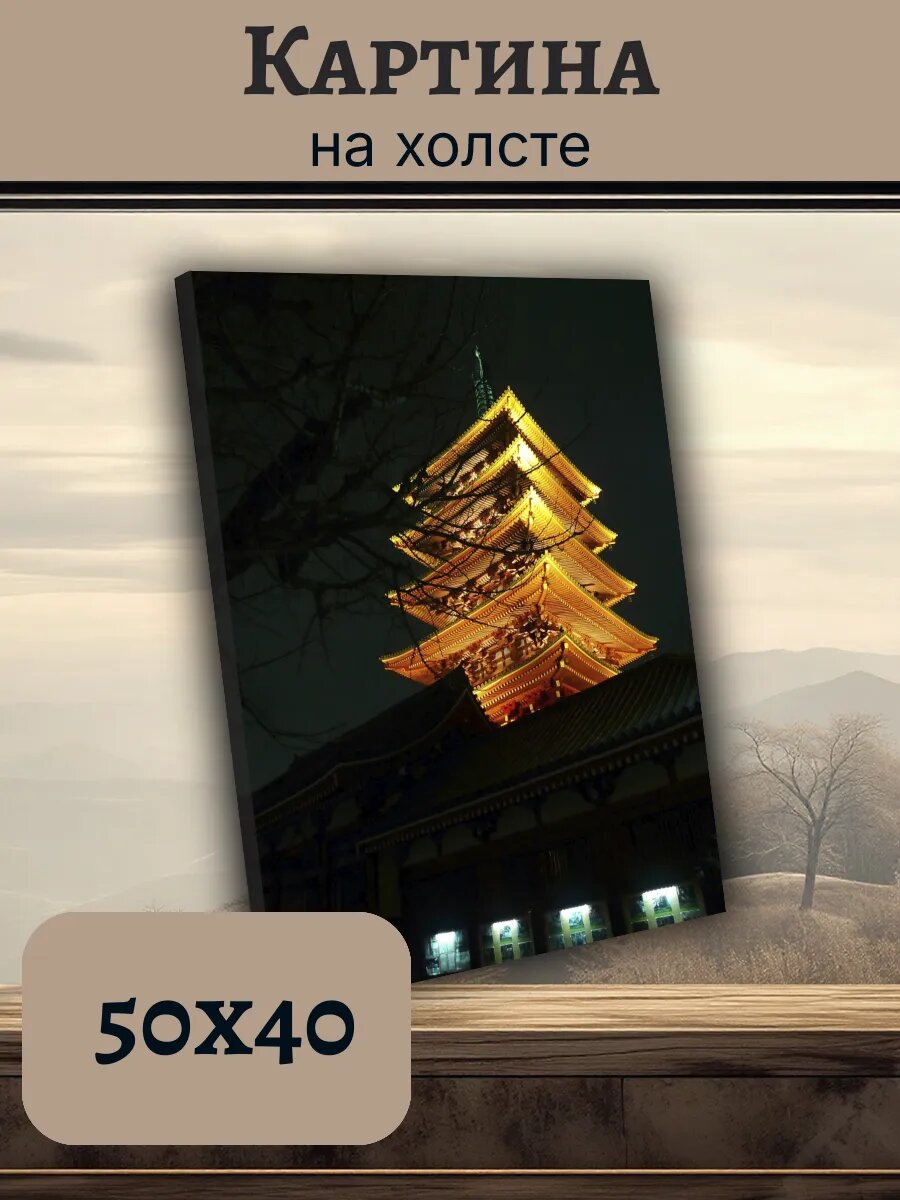 Картина Япония Japan 40x50 ночная пагода
