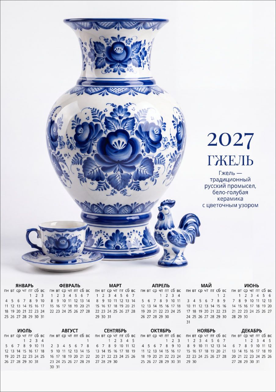 Календарь на 2027 настенный "гжель" - А2 - Серия "Народные промыслы России"