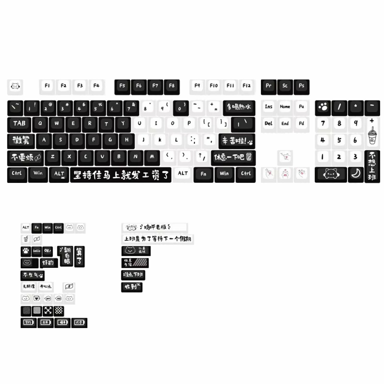 Черно-белые кейкапы с мультяшным дизайном 135 клавиш MOA