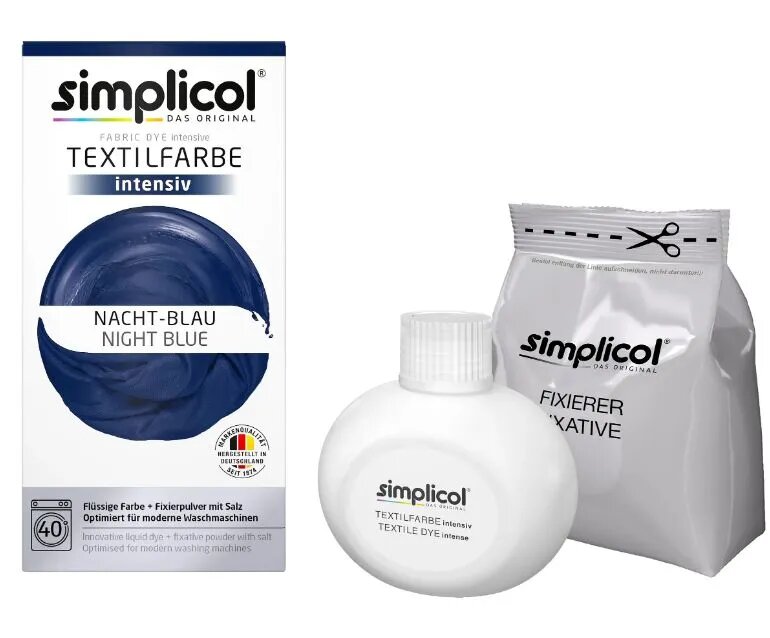 Краска темно-синяя для одежды, тканей, текстиля, джинсов Simplicol INTENSIV, (краска 150 мл, фиксатор 400 г)