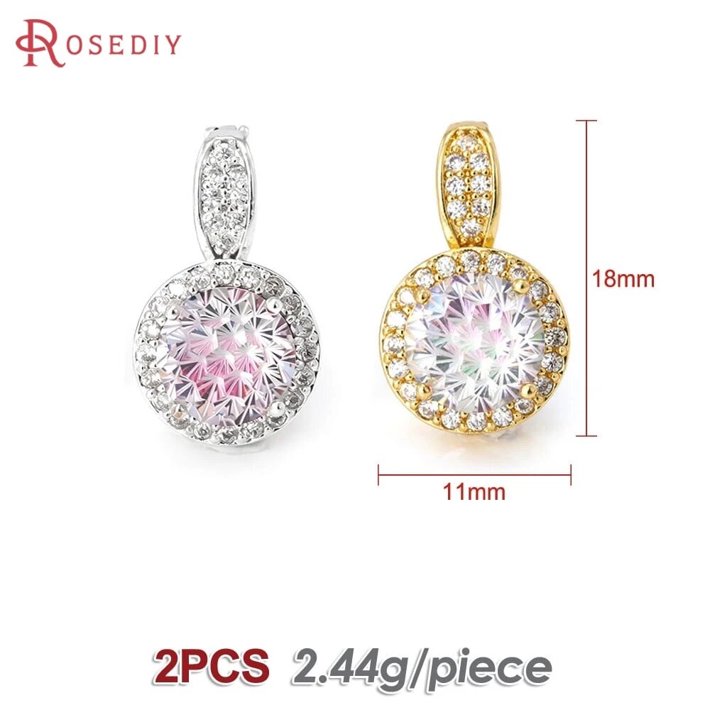 2 шт. соединительные бусины Rosediy из латуни с цирконием, золотистого Silver Color, Белый, White