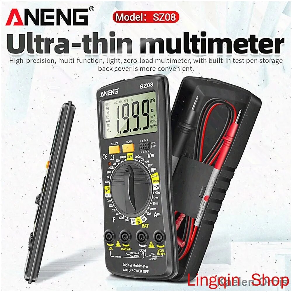 Мультиметр цифровой с подсветкой дисплея, ANENG SZ08 черный