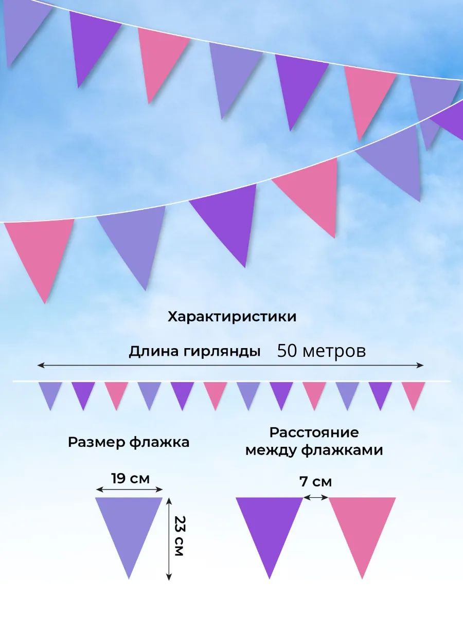 Гирлянда Орлята России флажки, 50 м