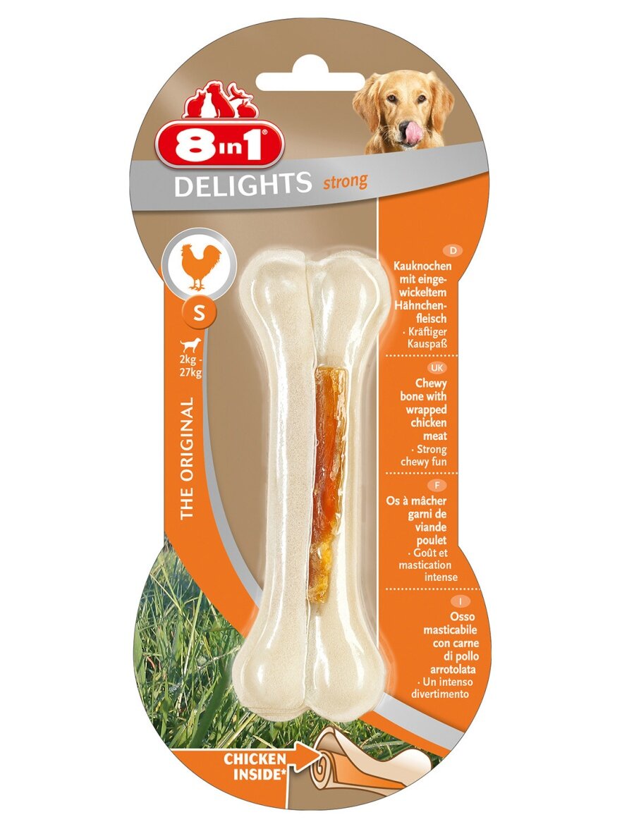 Лакомство жевательная косточка 8IN1 Delights Bones Strong S с курицей 60г