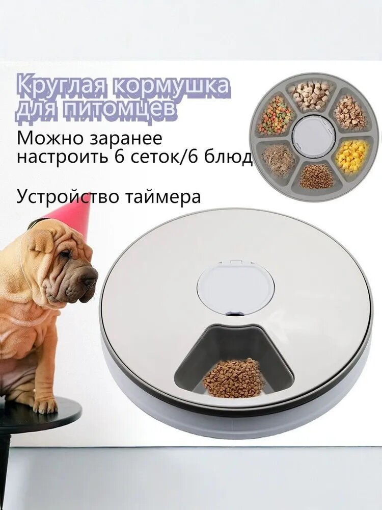 6-элементная кормушка для домашних животных с таймером, автоматическая подача
