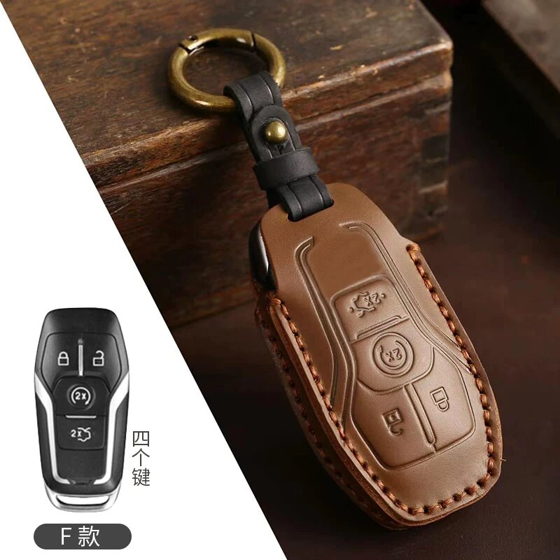 Ключевой чехол F Style из мокка кожи с двойной строчкой для Ford Mondeo, Focus, Edge, Fiesta, Explorer, Ecosport,