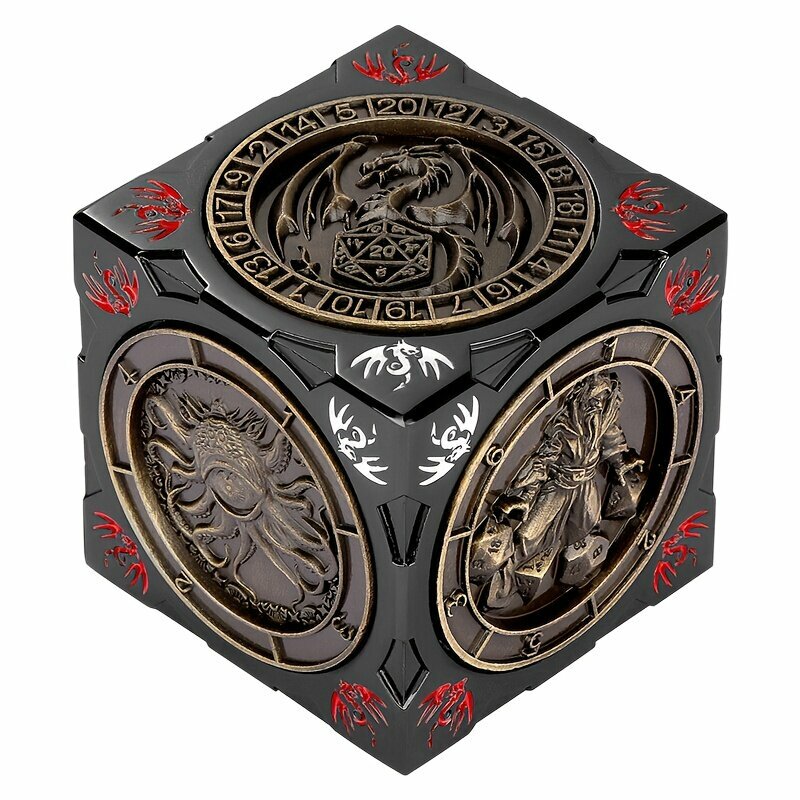 Поворотная подставка для игральных костей D4–D20, 6 узоров, черная