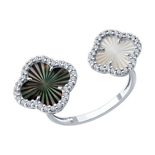 фото Кольцо diamant online, серебро, 925 проба, родирование, фианит, перламутр, размер 17, микс