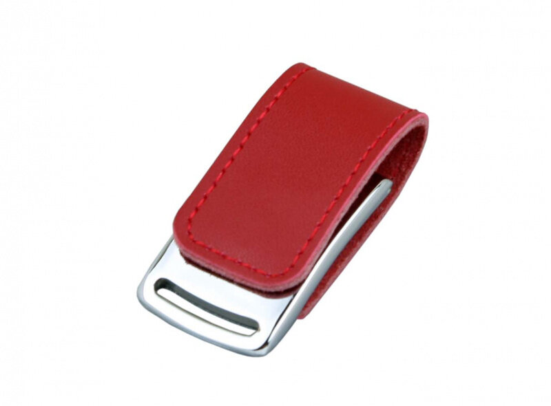 Кожаная флешка для нанесения логотипа с магнитным замком (32 Гб / GB USB 2.0 Красный/Red 216 Flash drive Модель 500)