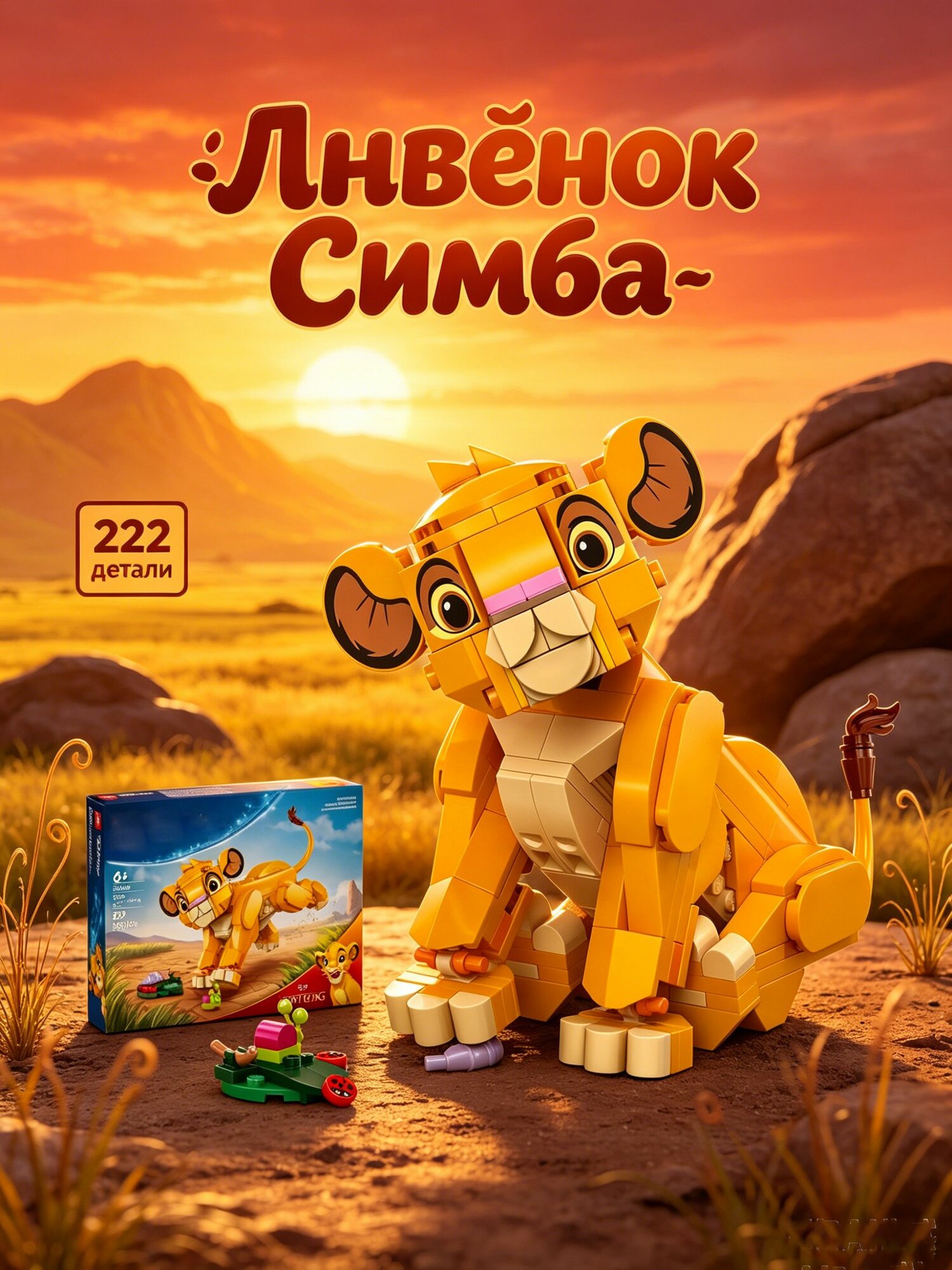 Конструктор Симба львёнок, король-дитя, 222 деталей, совместим с Disney 43243
