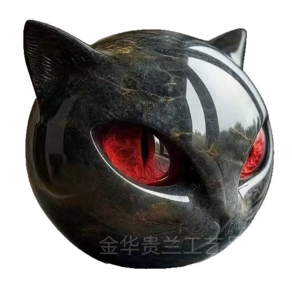 Luxury Black Cat Stone Sculpture Роскошная резьба по камню в виде черной кошки красные глаза
