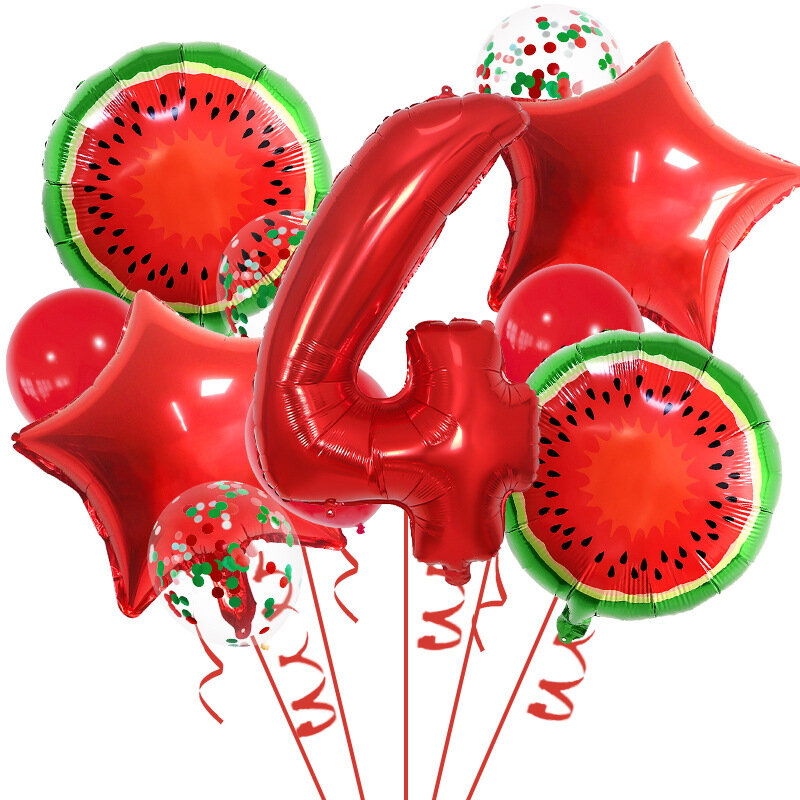 Набор воздушных шаров с рисунком арбуза из алюминиевой фольги, красный, для детских вечеринок и фото-сессий - Набор 4