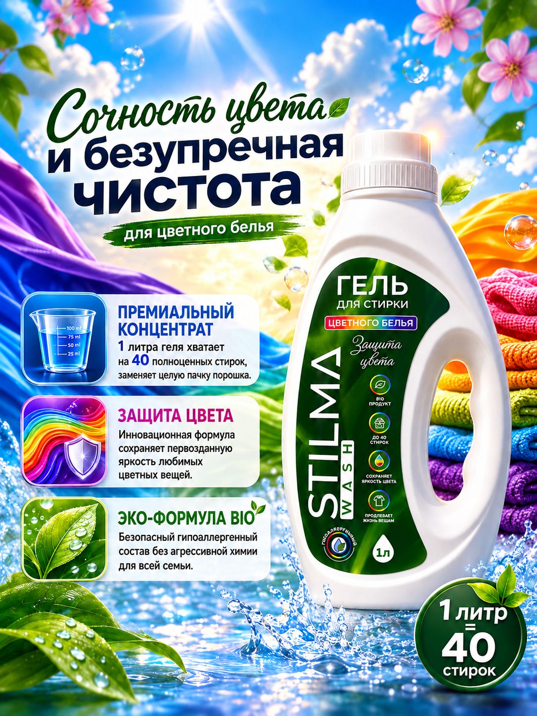Гель для стирки цветного белья STILMA 1л