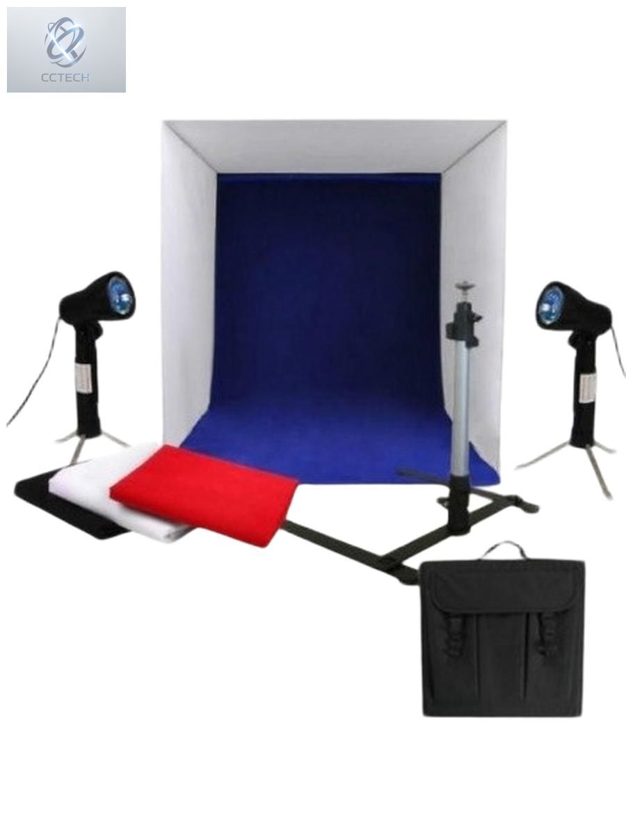 Фотобокс Macro KIT 60x60 см для предметной съемки, лайткуб с двумя осветителями 100 Вт, 4 фона, штативы и чехол в комплекте