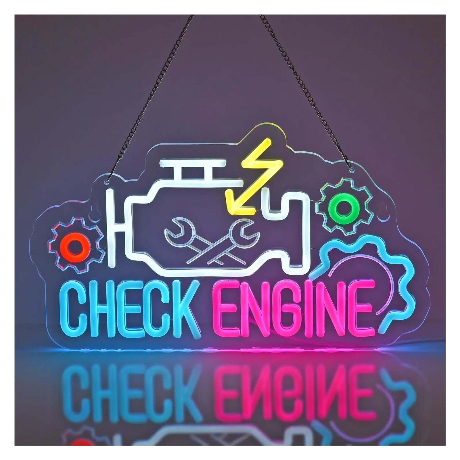 Светодиодная Неоновая Вывеска "Check Engine" 40x23cm
