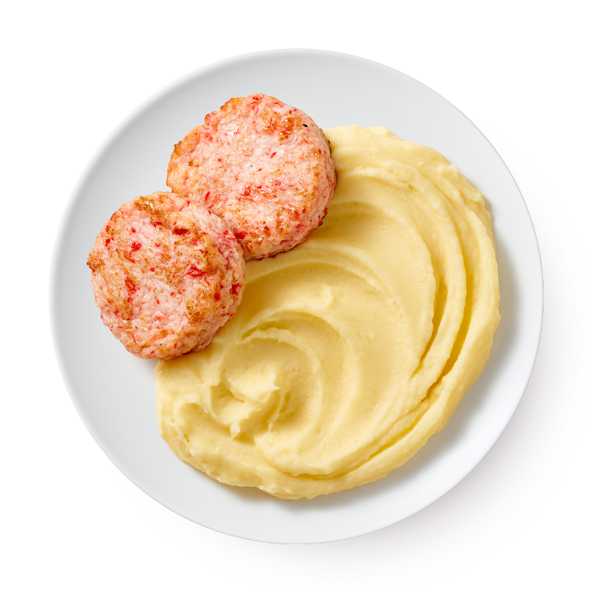 Котлеты крабовые с креветкой и картофельным пюре «Летающая тарелка»