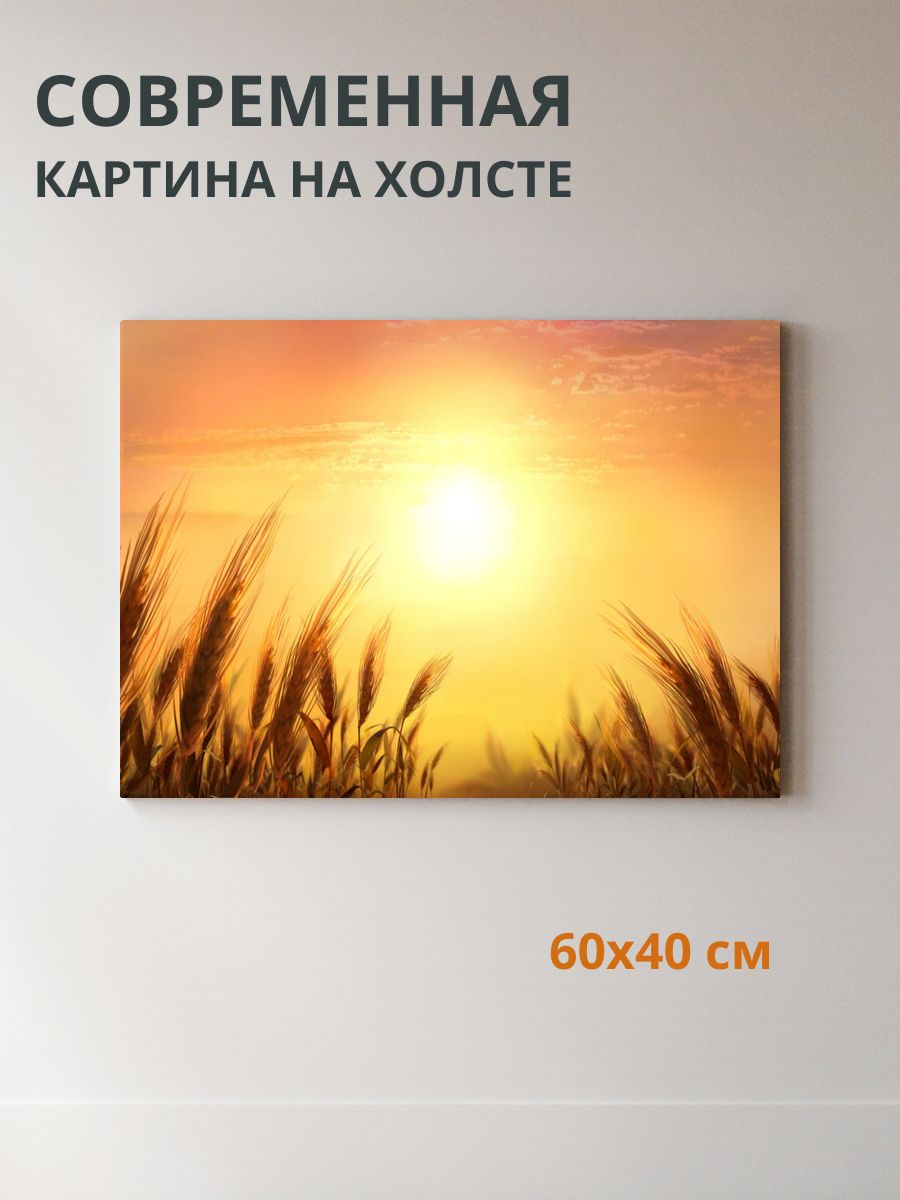 Картина на холсте Солнце над травой 60x40 см