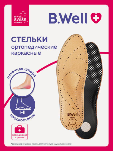 Изображение товара Стельки ортопедические женские мужские каркасные при плоскостопии пяточной шпоре супинаторы для обуви B.Well TRIO FW-601