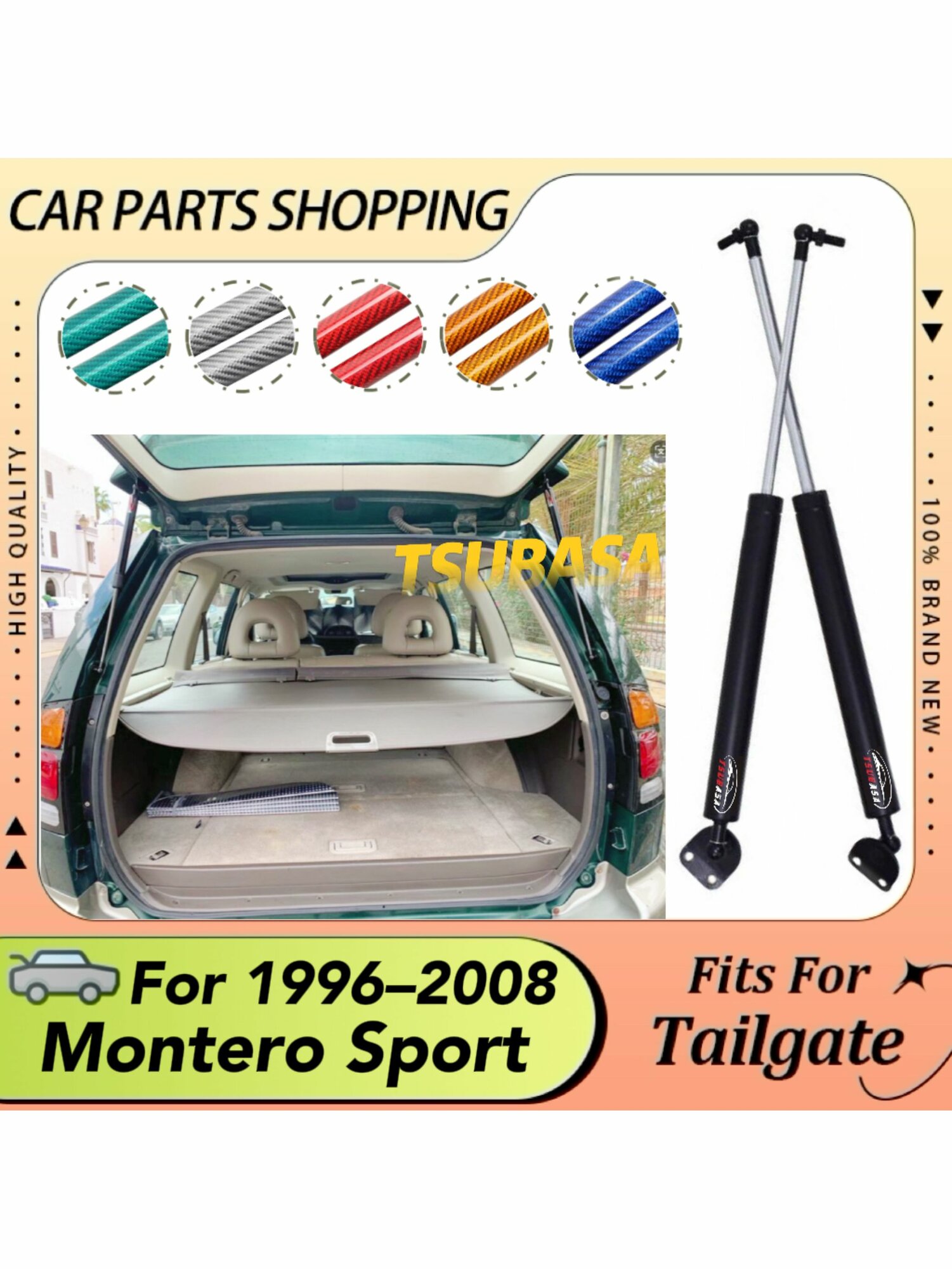 Газовые упоры задней двери багажника для Montero Sport / Pajero Sport 1996-2006 Амортизаторы Митсубиси Монтеро Спорт (2 шт)