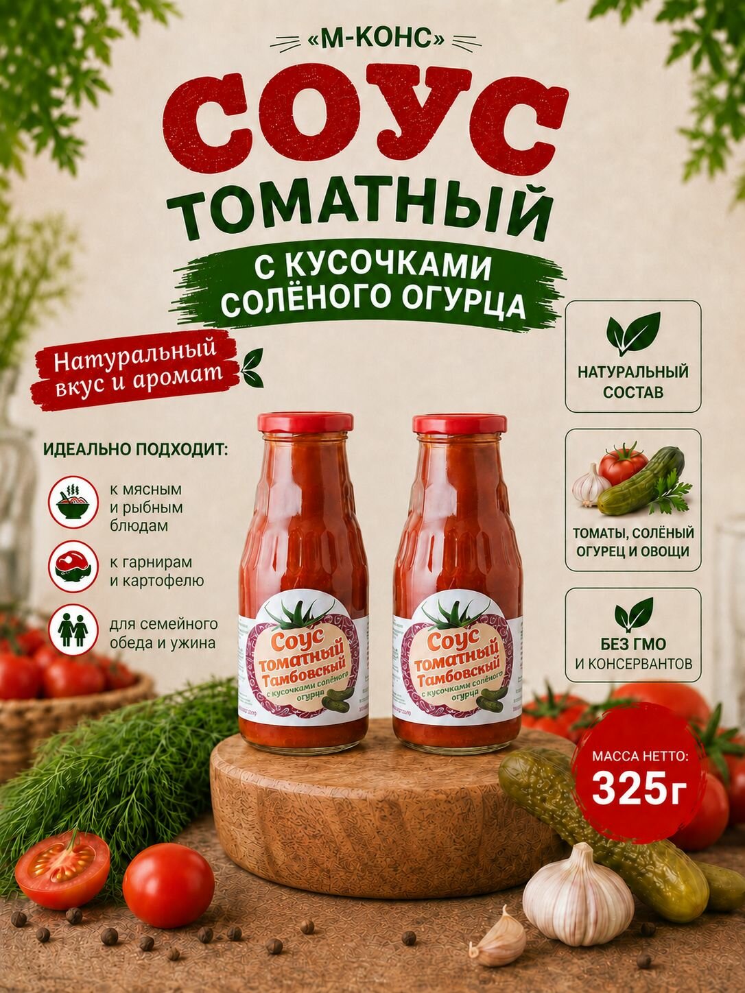 Соус томатный Тамбовский с кусочками соленого огурца, 2 шт. по 325 г
