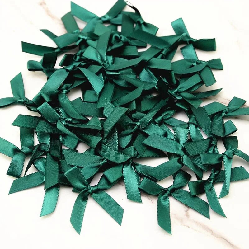 Бантики из атласной ленты RIBBON HOUSE, розовые, полиэстер, 50 шт. Зеленый, blackish green, 50pcs