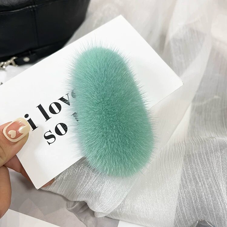BB Korean Mink Fur Hair Clip in Fresh Green - Simple Elegant Hair Accessory for Women