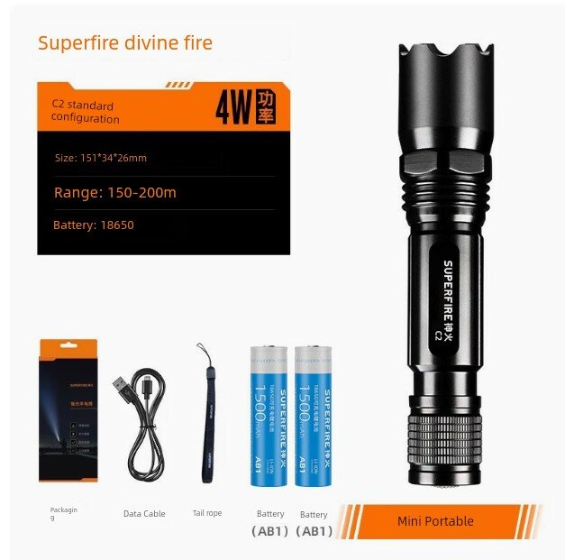 Высокоинтенсивный фонарик SupFire C2, мощный светодиодный мини-фонарик для дома, сверхяркий, перезаряжаемый, с большим