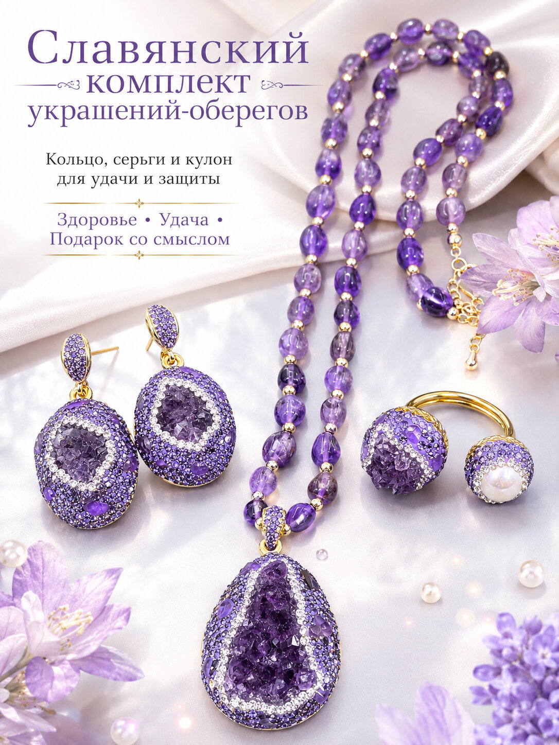 Аметистовое ожерелье с кулоном-талисманом, натуральный камень, женское украшение, фиолетовый оберег, подарок женщине