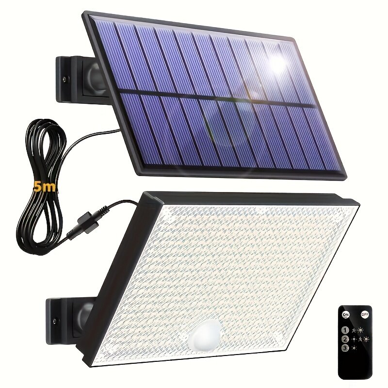 Солнечный уличный светодиодный прожектор 400 LED с датчиком движения и пультом ДУ, 3 режима работы (день/ночь/выкл), кабель 5 м, 1 шт.