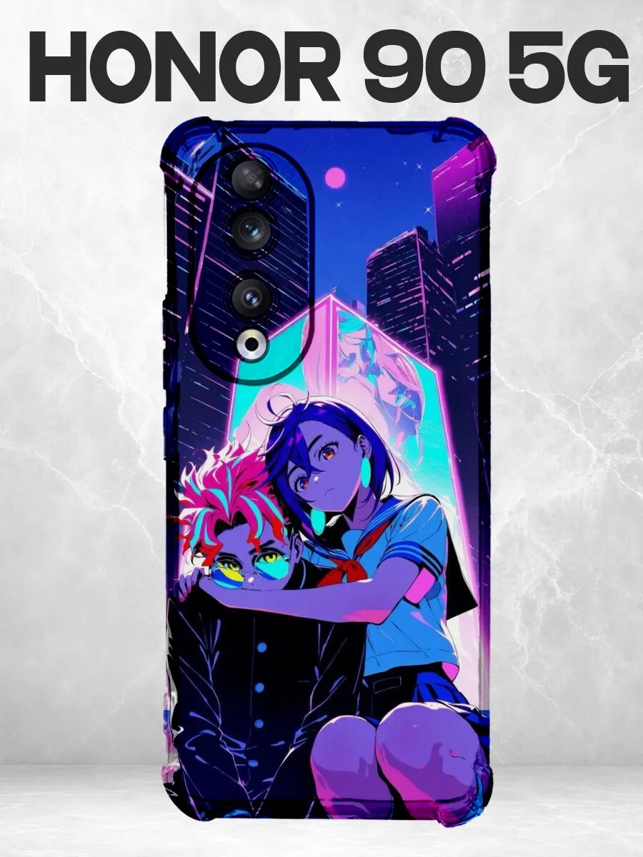 Чехол на Honor 90 5G с принтом Аниме девушка в неоновом горо