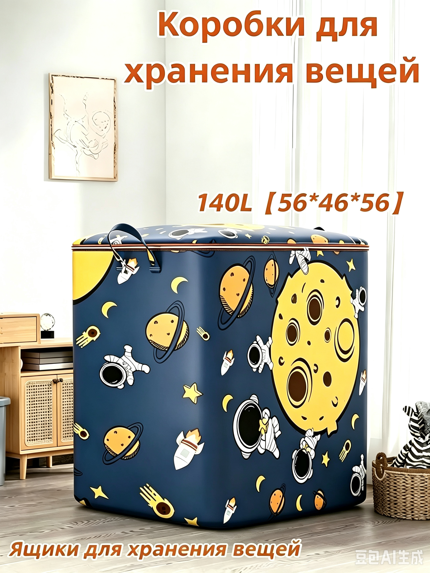Ящик для игрушек "Космос", текстиль, темно-синий, квадратный, 140л,56x46x56 см