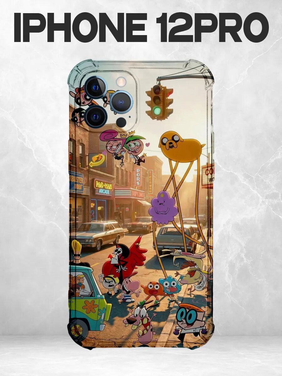 Чехол на iPhone 12 Pro с принтом мультгерои в городе