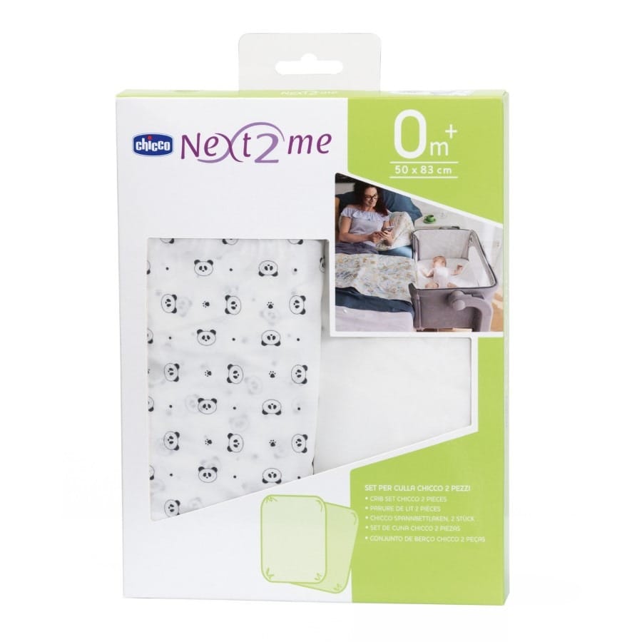 Простыня Chicco Next2Me Panda, белый, 50x83 см, 2 шт