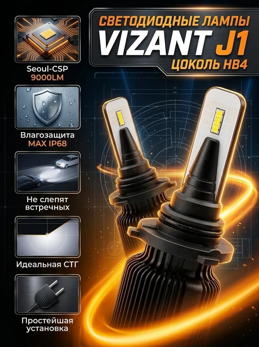 Лампа автомобильная Vizant LED J1 HB4 5000K 4500lm (2шт.)