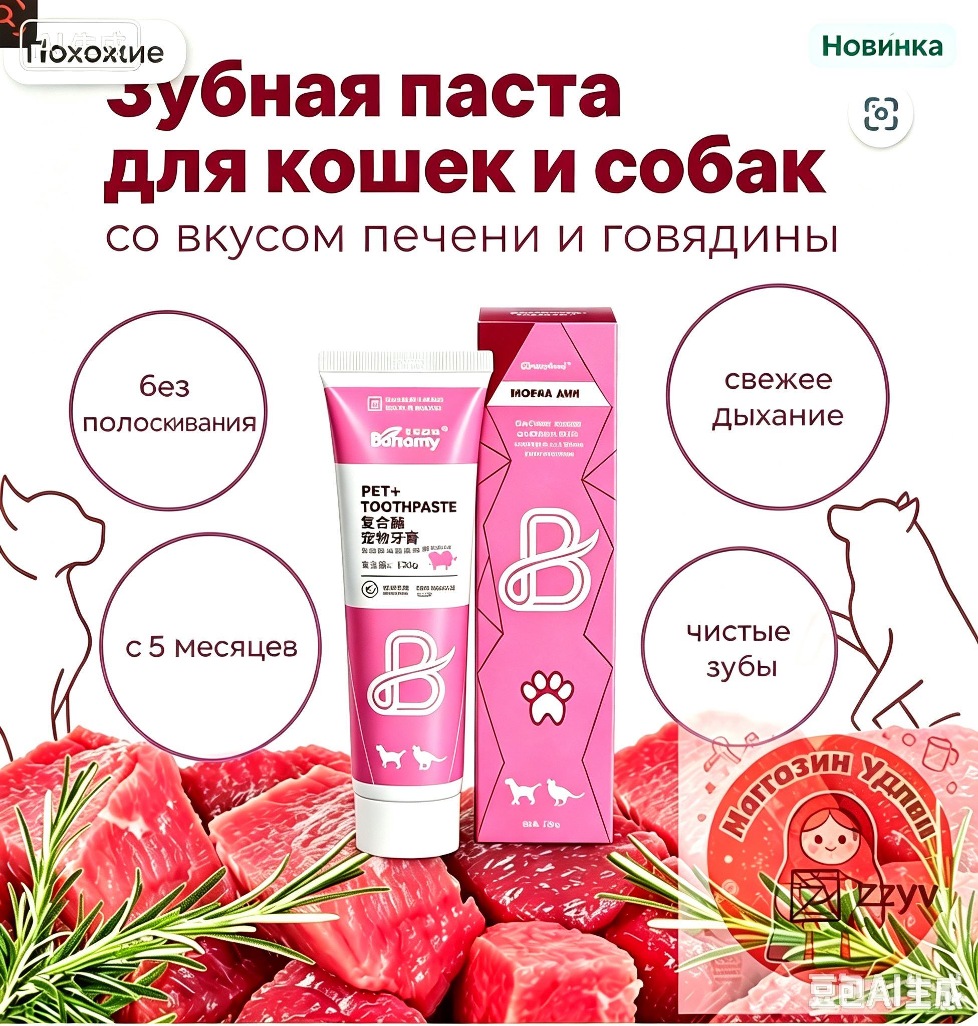 Зубная паста для собак и кошек 120мл Глобал Денn, со вкусом печени и говядины
