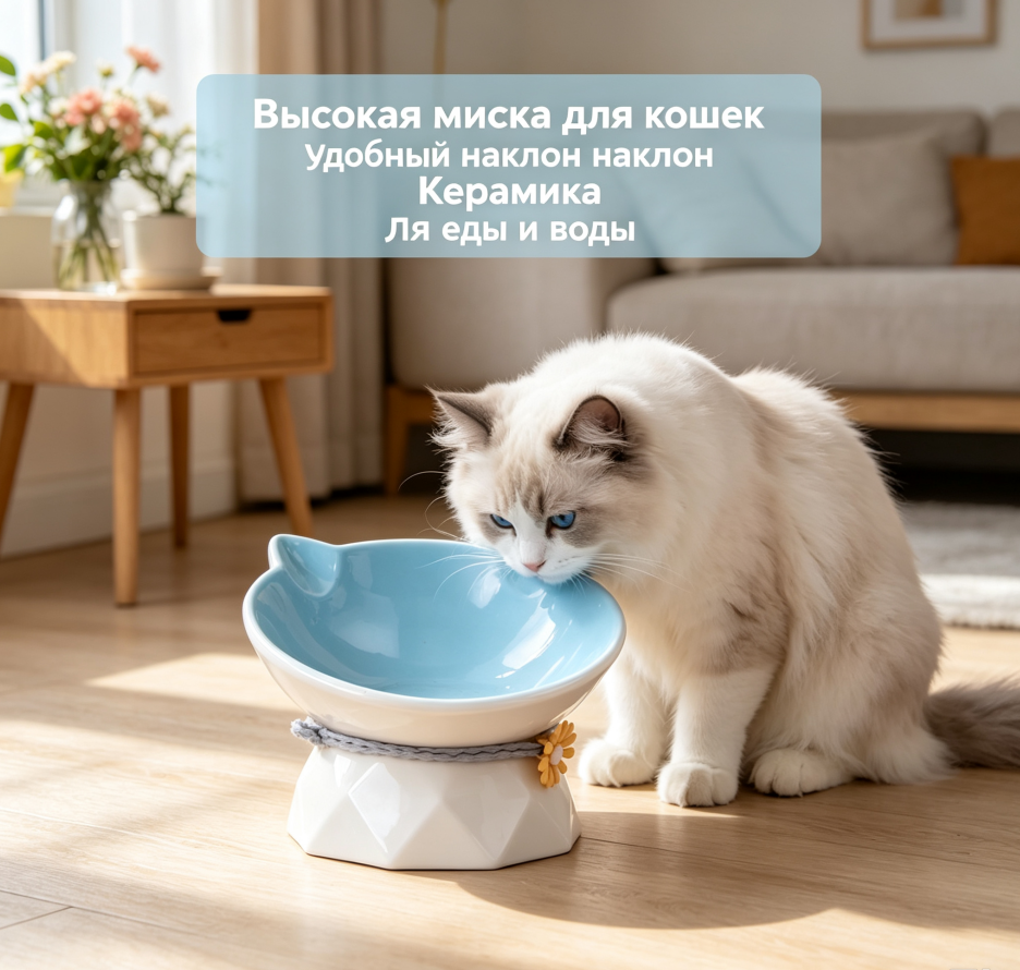 Керамическая миска для кошек с высоким основанием, наклонная, защита шеи, миска для еды и воды для питомцев, много